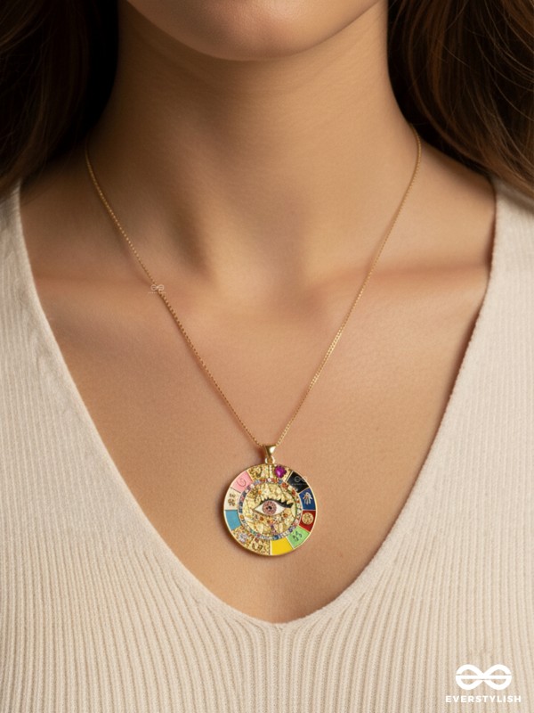 EYE- CATCHING MEDALLION - 18K GOLD PLATED ANTI-TARNISH COLORFUL EYE CENTREPIECE LUXURY NECKLACE