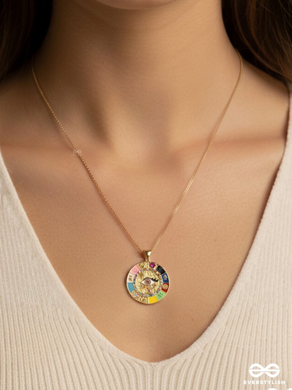 EYE- CATCHING MEDALLION - 18K GOLD PLATED ANTI-TARNISH COLORFUL EYE CENTREPIECE LUXURY NECKLACE