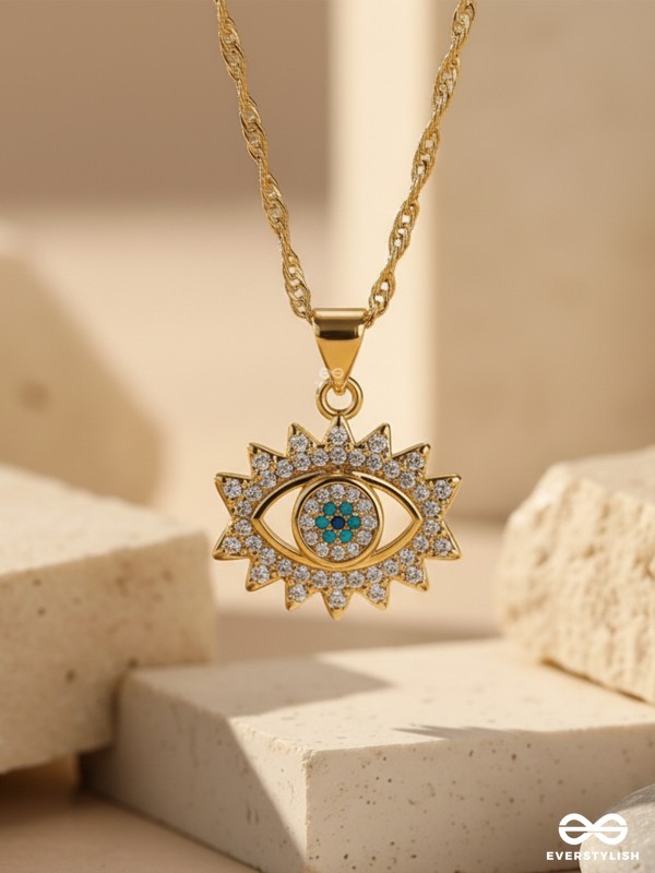 VIVID ALLURE - 18K GOLD PLATED ANTI-TARNISH EVIL EYE NECKLACE WITH CUBIC ZICRONIA STONES