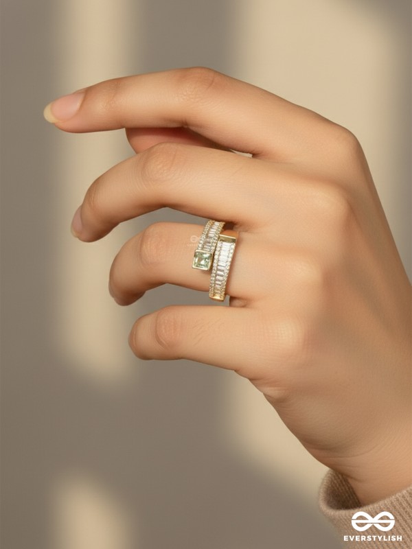 PRISM OF LOVE - 18K GOLD PLATED ANTI-TARNISH GOLDEN TEXTURED RING WITH CUBIC ZICRONIA STONES