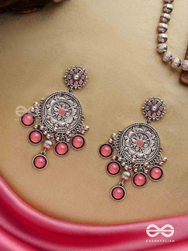 Gem Flower -Pastel Pink Oxidized earrings 