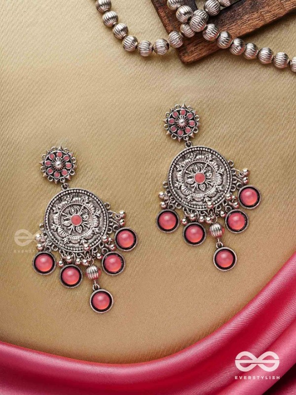 Gem Flower -Pastel Pink Oxidized earrings 