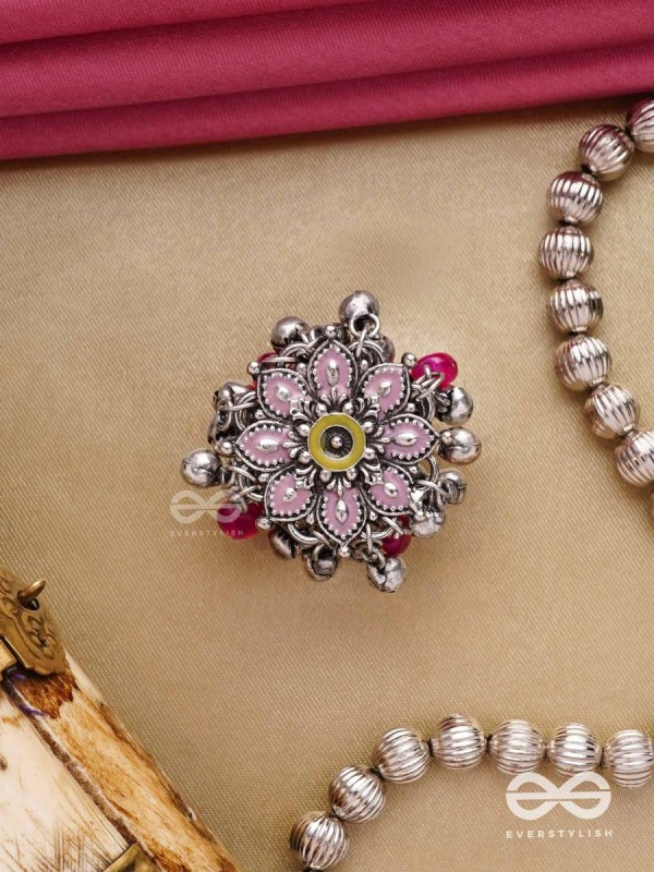 Autumn Leaf Ring-  Enamelled Adjustable Oxidized Beaded Ring