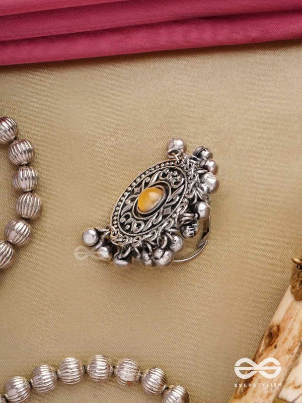 Pitamani-Yellow jewel- oxidized adjustable ring in golden hues with Ghunghroo's.