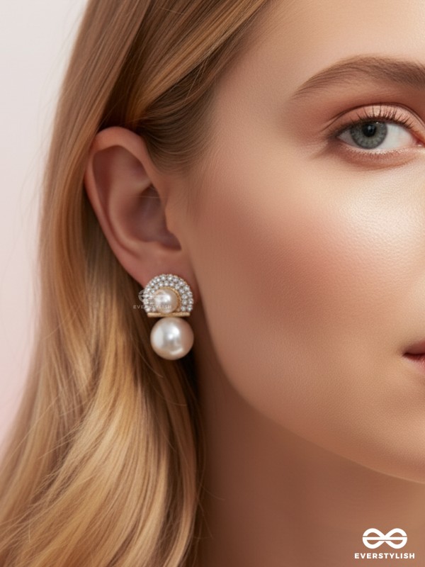 Crystal orbits-  crystal studded statement earrings with dropping pearls 