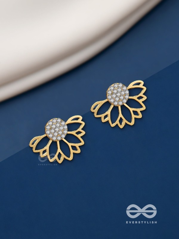 Simmering dawn - Lotus shaped golden ear jackets  