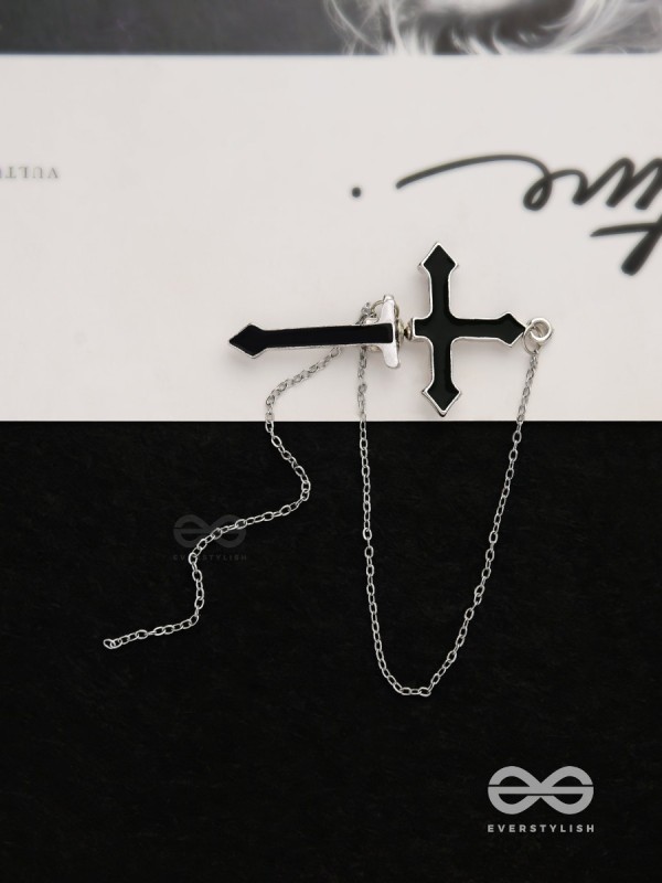 The holy spirit - Black cross sleek Earring  (one ear)