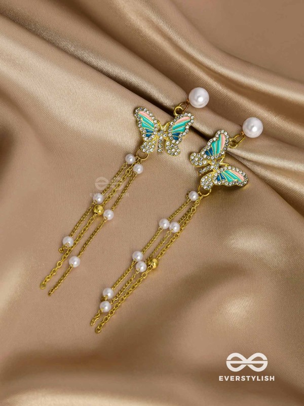 Serene Seabreeze - Dangling butterfly aqua earrings 