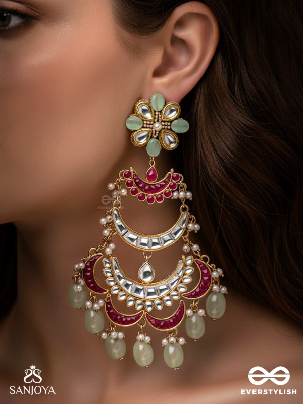 CHANDRIKA DHARA- MOONLIGHT CASCADE EXQUISITE FLORAL KUNDAN EARRINGS ADORNED WITH PEARLS AND PASTEL BEADS