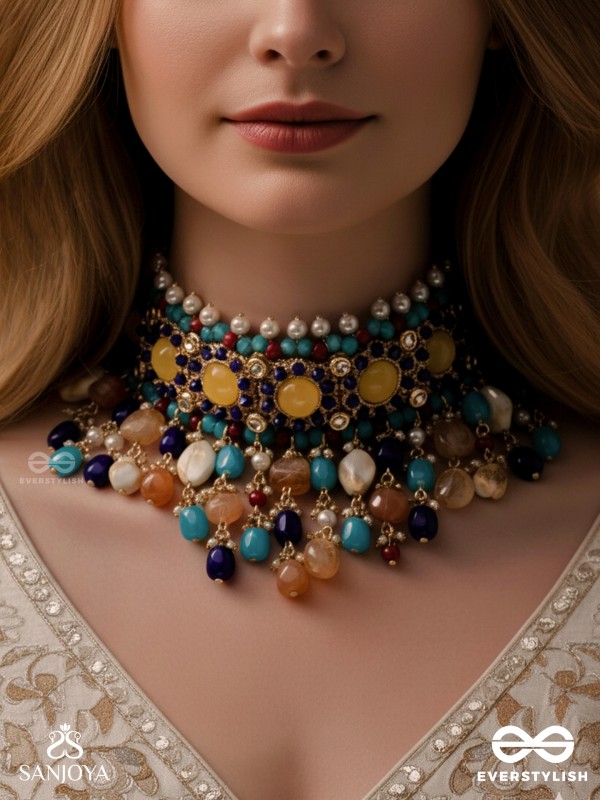 RANG TARANGINI – JAHNVI KAPOOR INSPIRED NECKPIECE WITH COLORFUL BEADS, STONES, PEARLS AND INTRICATE DESIGN