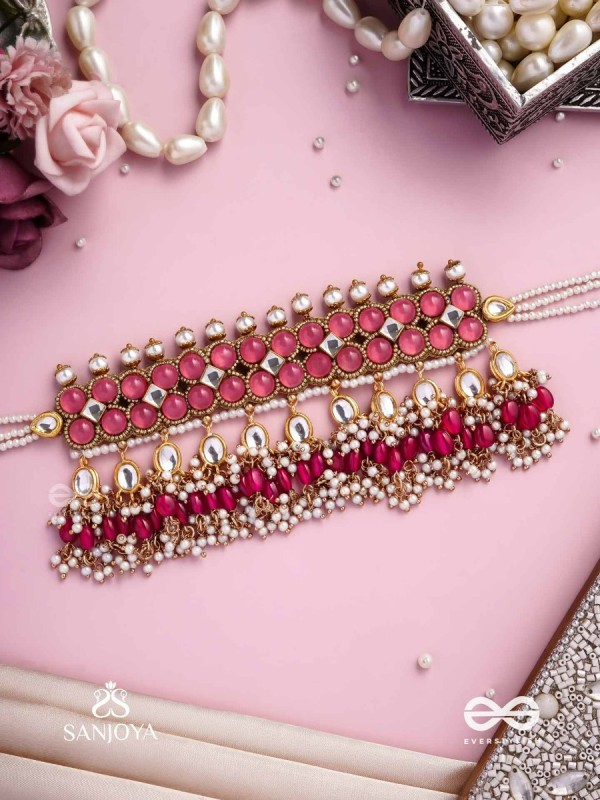 GULABI DHARA – SUHANA KHAN INSPIRED NECKPIECE FEATURING KUNDAN, RED GEMSTONES AND PEARLS