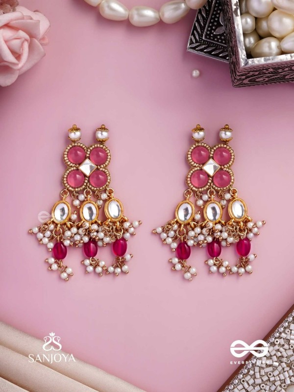 GULABI DHARA – SUHANA KHAN INSPIRED EARRINGS FEATURING KUNDAN, RED GEMSTONES AND PEARLS
