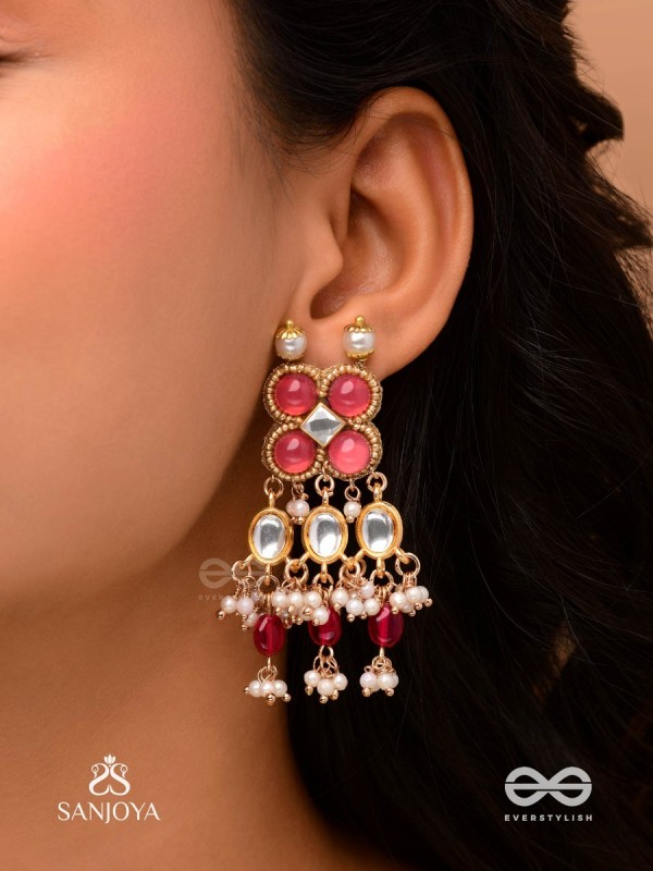 GULABI DHARA – SUHANA KHAN INSPIRED EARRINGS FEATURING KUNDAN, RED GEMSTONES AND PEARLS