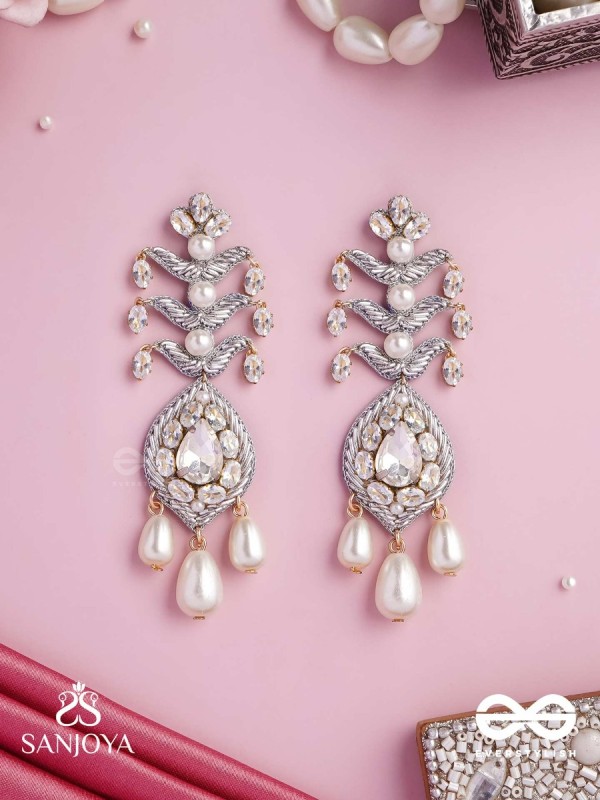 SHWETAPUSHPA– SHLOKA AMBANI INSPIRED EARRINGS WITH SILVER ACCENTS, CZ STONES AND PEARLS