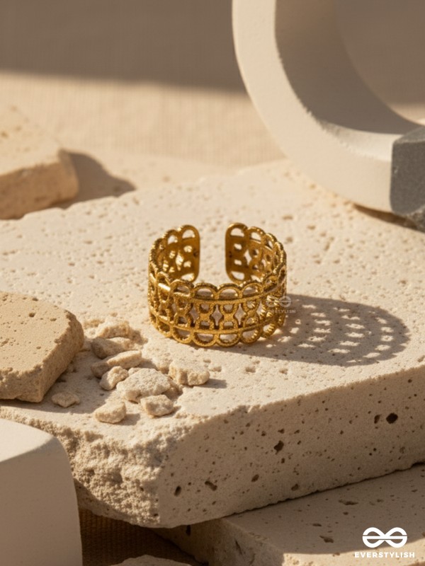 ROYAL TAPESTRY - TEXTURED STAINLESS STEEL ANTI-TARNISH GOLDEN RING