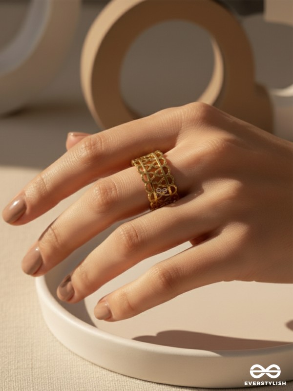 ROYAL TAPESTRY - TEXTURED STAINLESS STEEL ANTI-TARNISH GOLDEN RING