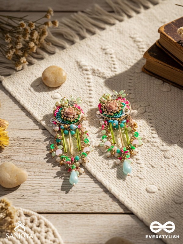 MANJUSUMANA - BEAUTIFUL BLOSSOM - PASTEL COLOR BEADS  AND DETAIL WORK WITH GOLDEN EMBELLISHMENT EARRINGS