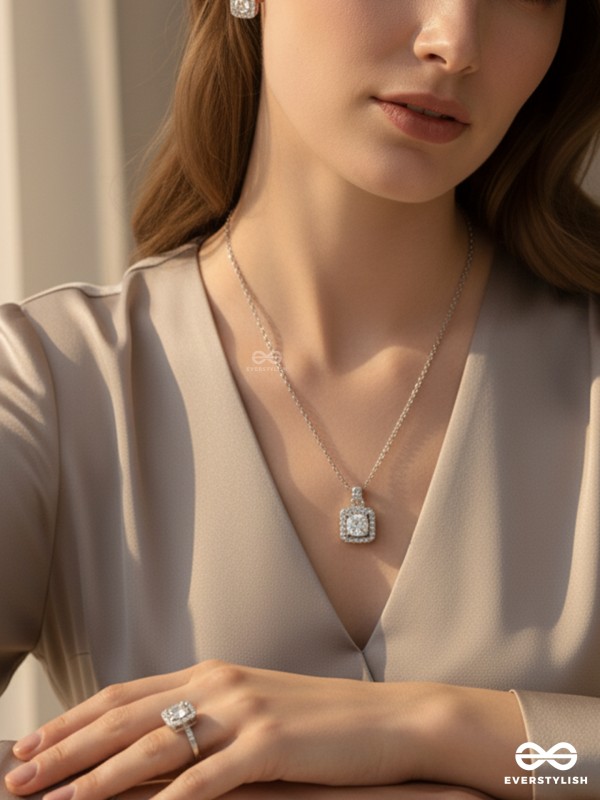 CELESTIAL GLEAM- MODERN GLAMOUR RHINESTONE SET WITH NECKPIECE, EARRINGS AND RING