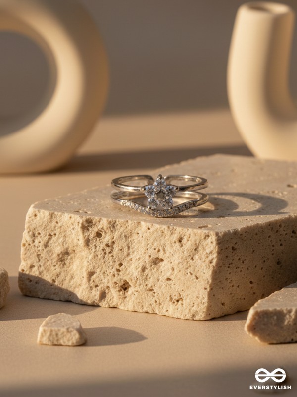 WINTER TWINKLE- DAINTY SNOWFLAKE RING WITH SPARKLING CUBIC ZIRCONIA