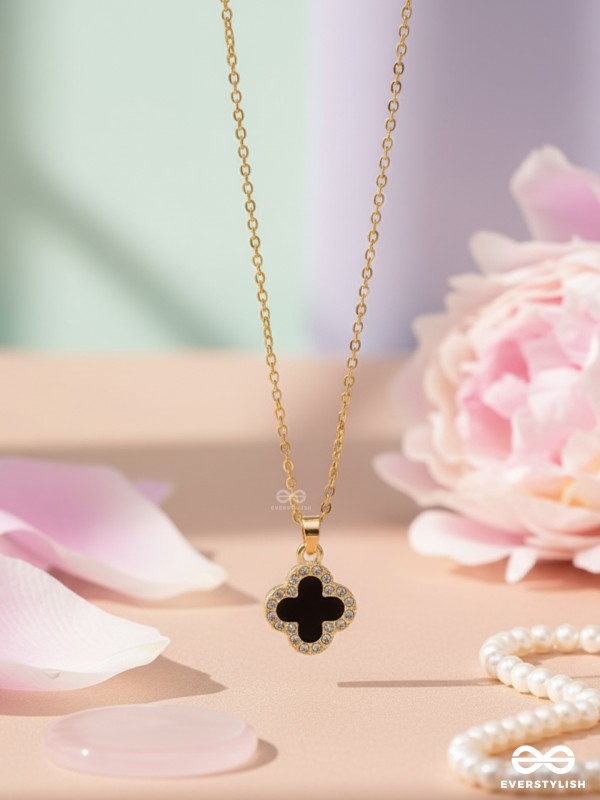 Mystic Clover - Crystal Embellished 2-in-1 Pendant (Black and White)