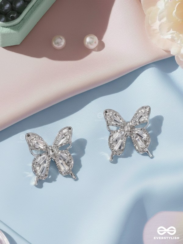 HEAVENLY WINGSPAN - SILVER TONED BUTTERFLY EARRINGS 