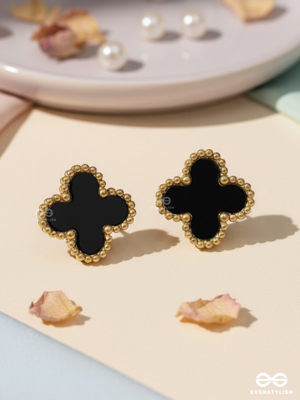 DARK DYNASTY - BLACK CLOVER STAINLESS STEEL 18K GOLD PLATED ANTI TARNISH EARRINGS