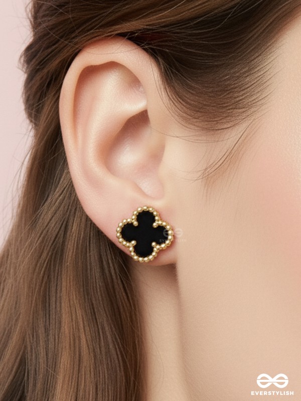 DARK DYNASTY - BLACK CLOVER STAINLESS STEEL 18K GOLD PLATED ANTI TARNISH EARRINGS