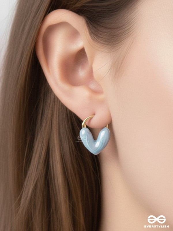 SERENIC SOLACE - BLUE ENAMELED HEART STUD EARRINGS