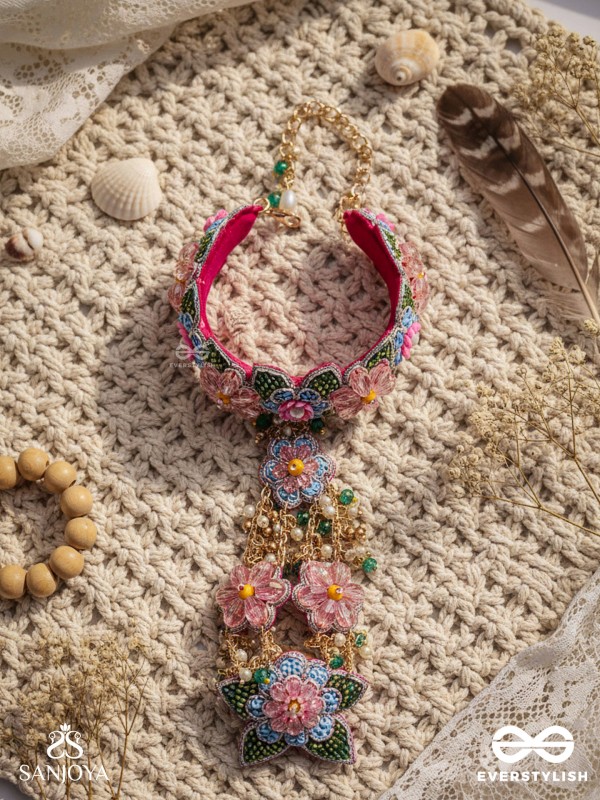 MADHUVRATA - SPRING BLOOM - DELICATE EMBROIDERED HAATHPHOOL WITH FLORAL MOTIFS, BEADS AND PEARLS