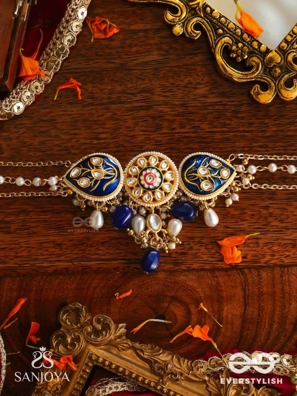 NILACHANDRIKA- MOONLIGHT OF THE BLUE SKY -HANDMADE KUNDAN SET WITH NECKLACE AND EARRINGS 
