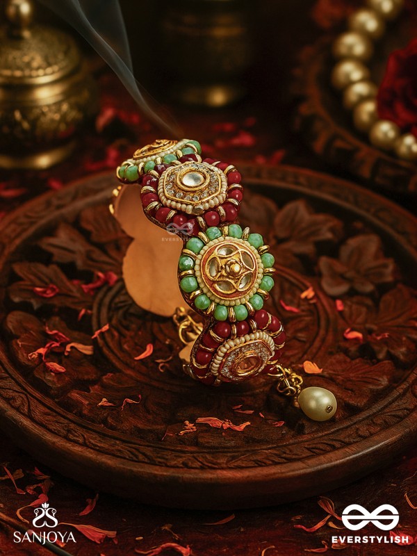 VIBHAVARI - NIGHT FULL OF SPLENDOR - MULTI-COLOR ENAMELLED KUNDAN BRACELET WITH PEARLS AND BEADS