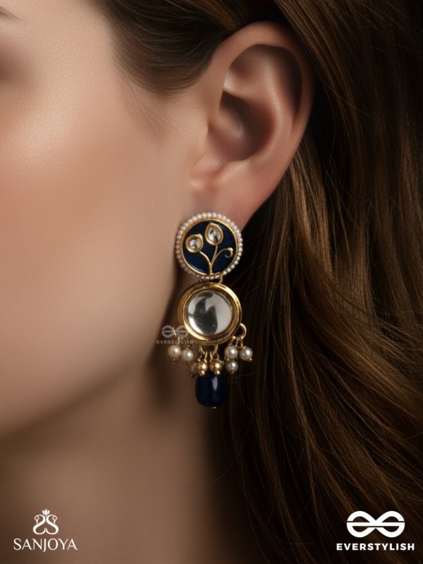 SHITALA - COOL AND CALM- KUNDAN, BLUE STONES, AND PEARLS HANDMADE EARRINGS