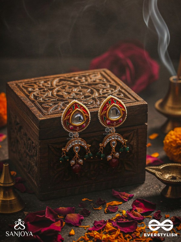 ANUPRITA - DIVINELY ADORNED - TRADITIONAL KUNDAN EARRINGS WITH PEARL AND BEADS