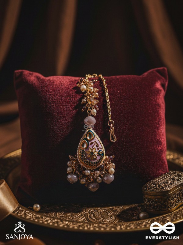 CHITRAMANI - JEWELLED ART - HANDCRAFTED KUNDAN MAANGTIKA WITH DETAILED ENAMEL WORK AND SOFT GEM DROPS