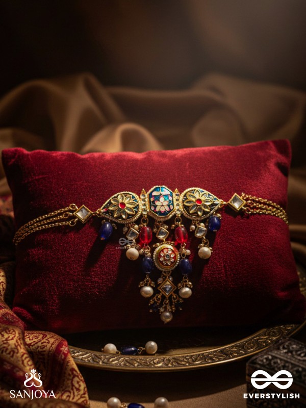 SANDHYARAGA - EVENING HUES - EXQUISITE KUNDAN NECKLACE WITH ENAMELLING AND GEM DROPS