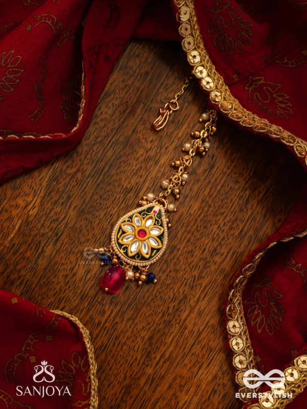 SANDHYARAGA - EVENING HUES - EXQUISITE KUNDAN MAANGTIKA WITH ENAMELLING AND GEM DROPS