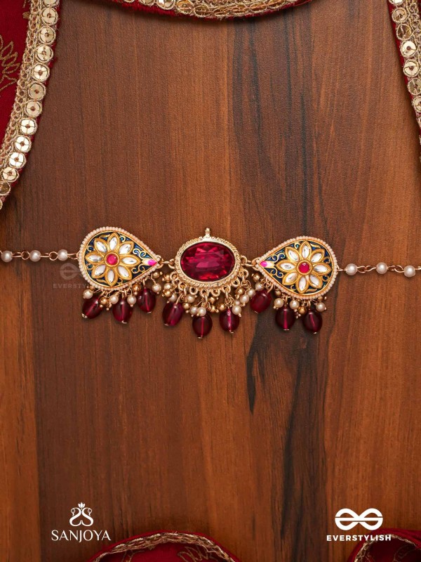 SINDURINI - VERMILION GRACE - STATEMENT KUNDAN POLKI NECKLACE WITH RED GEMSTONES AND ENAMEL ACCENTS
