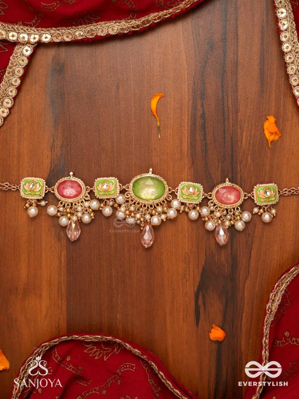 MRINALIKA - LOTUS PETAL - GRACEFUL ENAMELLED HANDCRAFTED KUNDAN NECKLACE WITH SOFT PASTEL GEMSTONES