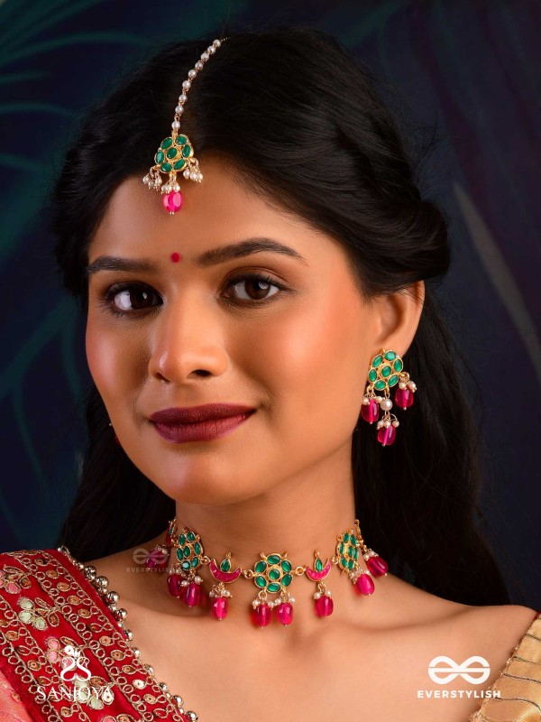 ANURAGA - LOVE’S EMBRACE - HERITAGE-INSPIRED KUNDAN POLKI MAANGTIKA WITH DAINTY BEADED DROPS