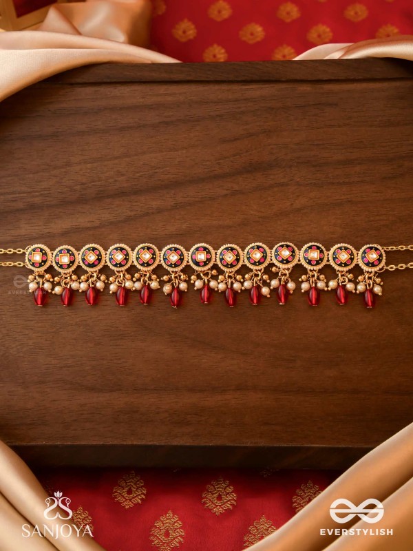 RUDRARAGA - MELODY OF RED - INTRICATE KUNDAN CHOKER WITH RUBY BEADS AND GOLDEN DETAILS