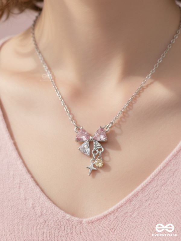 STARDUST HEART- MINIMALIST SILVER NECKPIECE WITH LOVELY PINK CHARMS