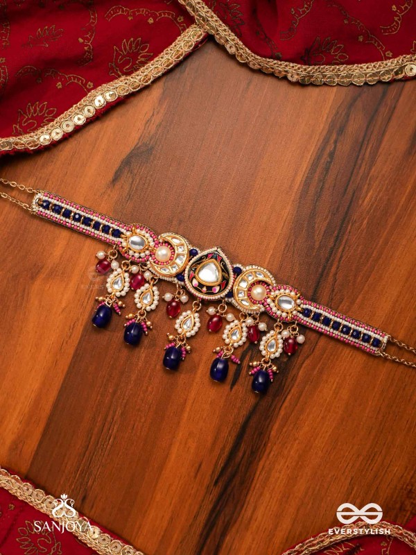 KUMUDRAAG - BLOOMING AT NIGHT-  INTRICATE ENAMELLED HANDCRAFTED KUNDAN CHOKER WITH PEARLS AND BEADS