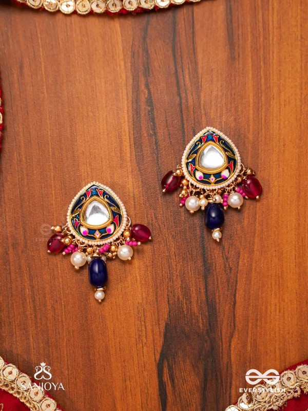 KUMUDRAAG - BLOOMING AT NIGHT-  INTRICATE ENAMELLED HANDCRAFTED KUNDAN EARRINGS WITH PEARLS AND BEADS