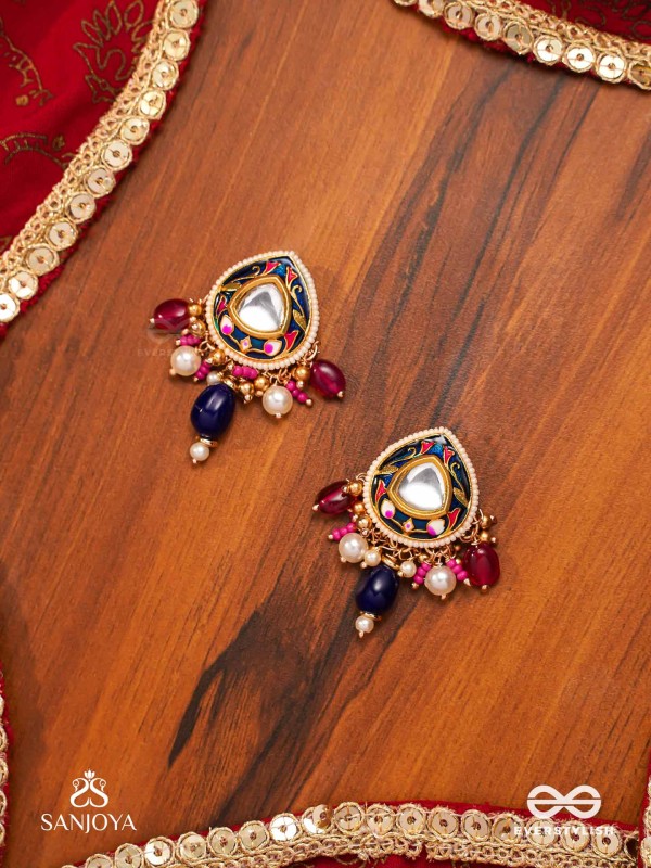 KUMUDRAAG - BLOOMING AT NIGHT-  INTRICATE ENAMELLED HANDCRAFTED KUNDAN EARRINGS WITH PEARLS AND BEADS