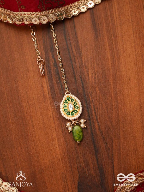 SATRANGIJA - RAINBOW-CLAD- FESTIVE ENAMELLED KUNDAN MAANGTIKA WITH COLORFUL DROPS AND PEARLS