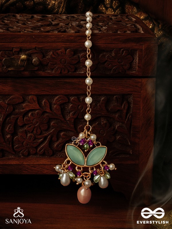 VASANTILATA - SPRING VINE- CHARMING PASTEL KUNDAN MAANGTIKA WITH GEMSTONES, BEADS AND PEARL DROPS