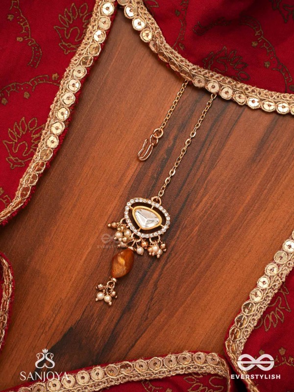 RASARANJANI - COLORFUL HARMONY- CONTEMPORARY KUNDAN STATEMENT MAANGTIKA WITH DEEP-HUED BEADS AND PEARLS