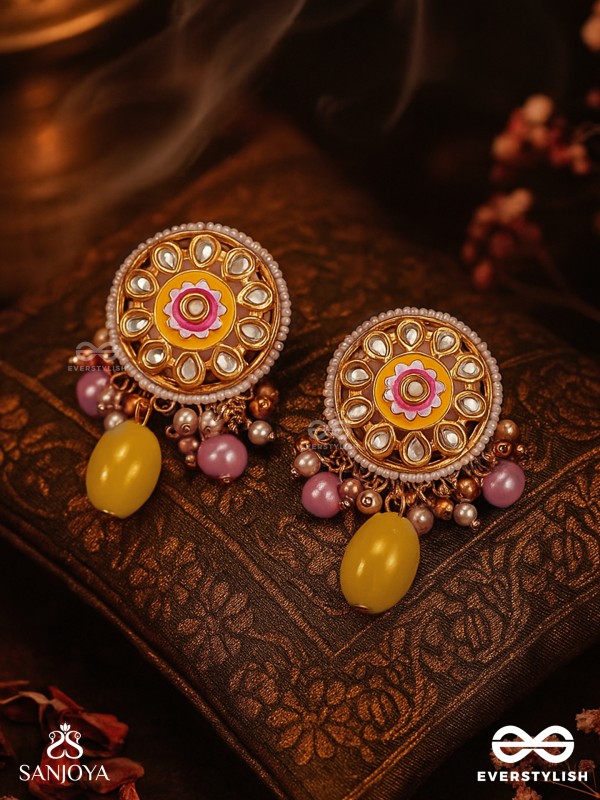 MADHUVARNIKA - HONEY HUE- SOFT FEMININE KUNDAN EARRINGS FEATURING PEARLS AND PASTEL GEMSTONE DROPS