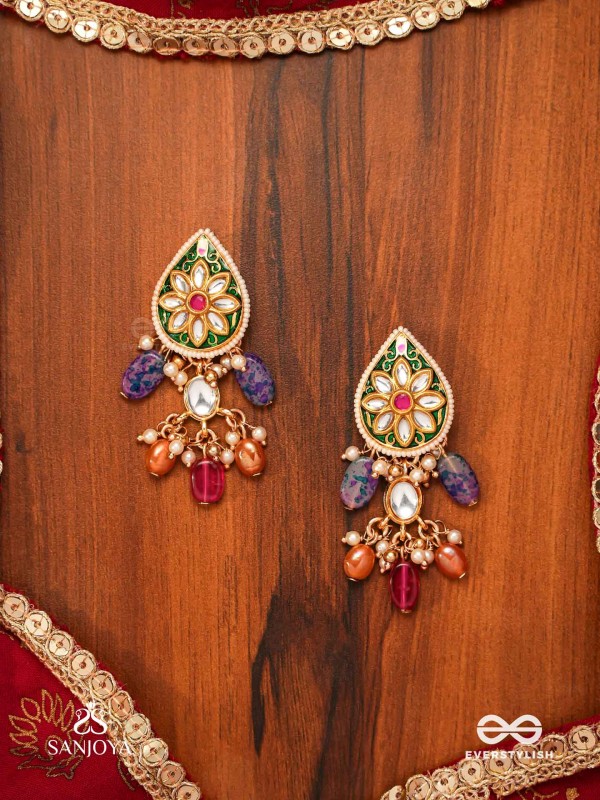 RANGKUSUMA - BLOOM OF COLORS- VIBRANT KUNDAN EARRINGS WITH BEADS, PEARLS AND ENAMELLING
