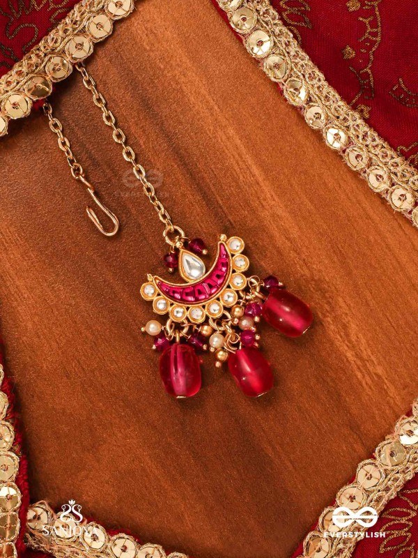 KAMALANGI - LOTUS-BODIED- FLORAL ENAMEL CENTRE DESIGN MAANGTIKA WITH TRIPLE CHAIN LAYERS AND RUBY BAEDS AND PEARLS